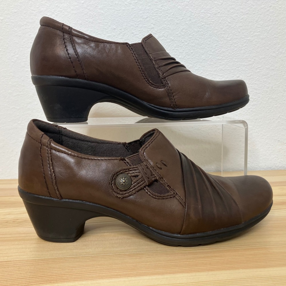 Earth Origins Rhoda Block Heel Shooties Women 7 Brown Leather Slip On Shoes Y2K